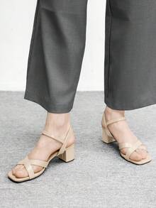 CUCCOO BIZCHIC 女士黑色绑带简约方头粗跟/细跟中/高跟鞋，优雅休闲舒适，适合工作、休闲、约会、正式场合穿着 - 杏色 - 查看 4