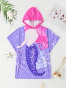 Toalla de playa con diseño de sirena y bata de playa para niñas - Morado - Ver 3