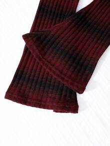 3pcs/Set Teenage Girls Ombre Striped Flare Sleeve Cover Up, Solid Color Camisole, And Distressed Star Print Wide Leg Jeans Pants, Retro Chic Street Style - Burgundy - View 4