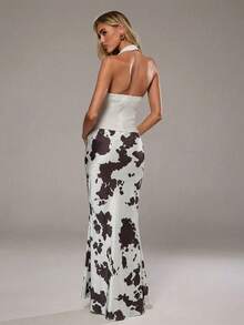 Aloruh Chân váy satin mới cho nữ, họa tiết da bò, kiểu vintage lãng mạn Y2K, váy maxi mùa xuân cho nữ, quà Valentine cho nữ, quà sinh nhật cho nữ. - Nhiều màu - Xem 3