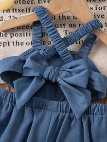 SHEIN Babygirl Cute Vacation Casual Blue Bow Tie Camisole Jumpsuit - Blue - View 5