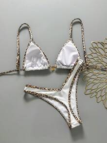 Swim Vcay 2件套女士夏季随机印花吊带细肩带金属装饰性感比基尼套装 - 彩色 - 查看 2