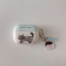 Blue Cap Gray Bow Kitten Illustration Earphone Case + Pendant Set Compatible With Apple Pro3/ Pro2/ Pro/AirPods3/AirPods2/AirPods4 - Baby Blue - View 7