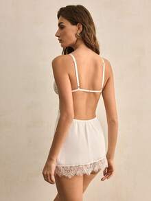 Charlaine White Lace Patchwork Eyelash Lace Triangle Cup Satin Hollow-Out Comfortable French & Italian Romantic Daily EasyComfort ChicAutumn - White - View 4