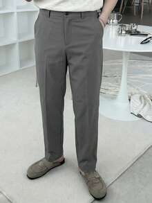 DAZY Men's Solid Gray Elastic Fabric Slim Fit Pants, Spring - Grey - View 1