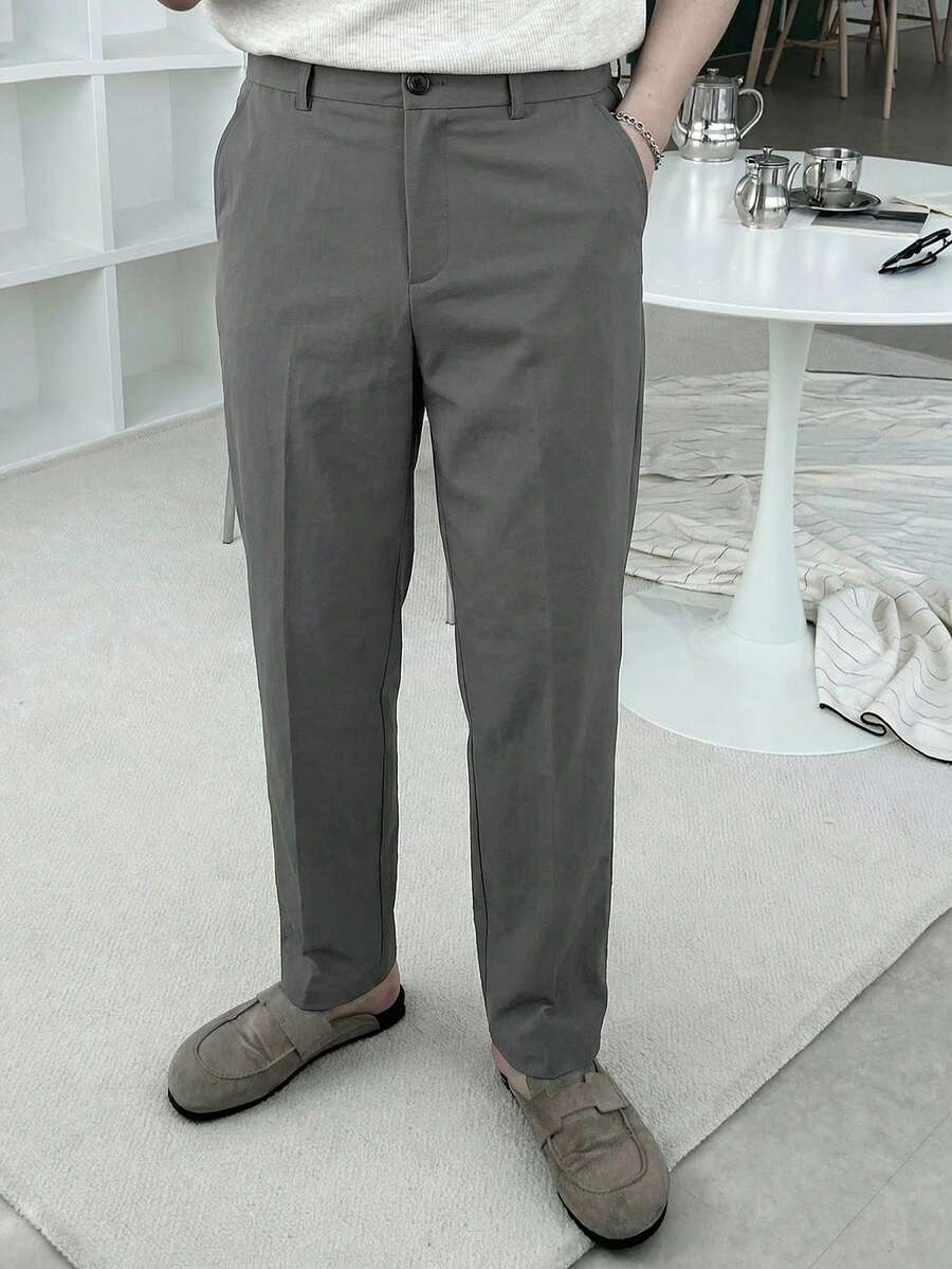 DAZY Men's Solid Gray Elastic Fabric Slim Fit Pants, Spring - Grey - View 1