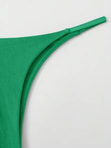 SHEIN Swim Sexig bikini i enfärgat set för kvinnor, sommarstrand - Grön - Visa 3