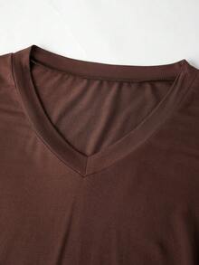 Ellevyn Áo thun nữ cổ chữ V tay ngắn xếp ly màu trơn kiểu dáng thường ngày - Màu nâu  Mocha - Xem 4