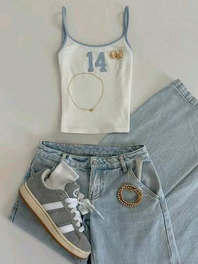 Glimmora Women's Cami Top / Simple Casual Number Pattern / Digital Pattern / Hot Girl Street Style / Casual And Versatile Women's Camisole / Spring/Summer Style