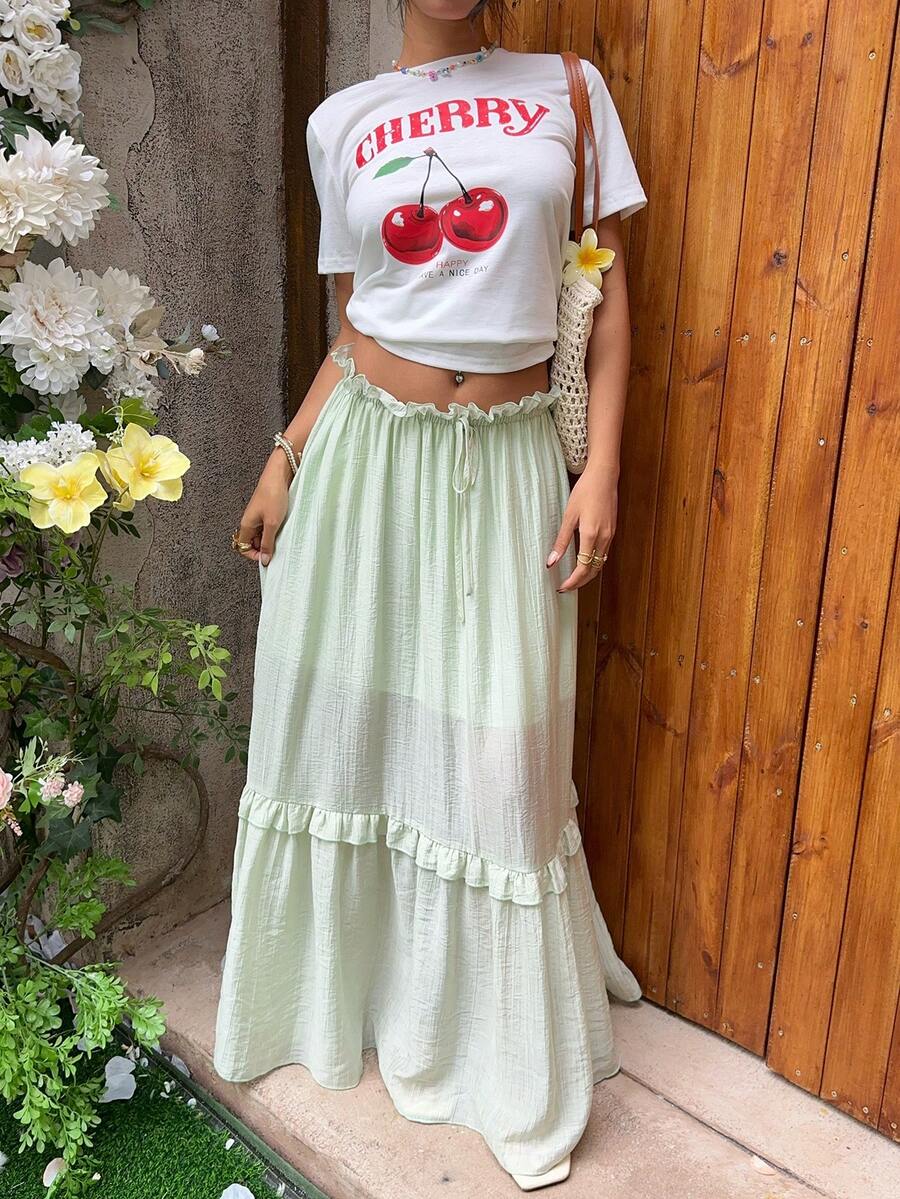 MainGRL Chân váy dệt màu xanh lá cây thường ngày dành cho nữ - Màu xanh Bạc hà - Xem 1