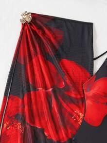 Swim Oasis 女士碎花裙泳衣，分体印花连体泳衣套装，配有网纱长裙和金属花瓣装饰 - 彩色 - 查看 5