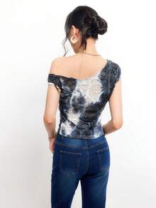 Bloopia Áo ôm dáng nhuộm tie-dye đen trắng dành cho nữ - Đen và trắng - Xem 2