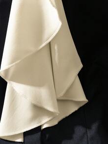Franclia Women's New Navy Blue & Cream Color Block Shirt - Retro Peter Pan Collar + Ruffled Bow Tie, Puff Half Sleeves + Metal Buttons, Elegant Office-Wear Waist-Cinched Temperament Blouse French Style Clothes Navy Blue Blouse Blouse With Bow Polo Blouse For Women Formal Women's Formal Shirt Office Tops For Woman Formal Women Top - Black - View 4