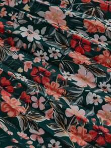 EMERY ROSE 大码女式夏季复古印花立领荷叶袖系带褶皱连衣裙 - 黑色 - 查看 7