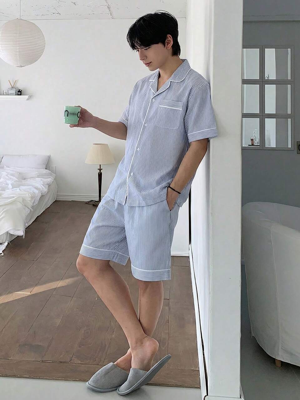 Men's Striped T-Shirt And Loungewear Set, Summer