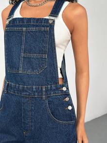 SHEIN Women Casual Straight Leg Denim Overall For Spring & Summer - Dark Wash - View 4