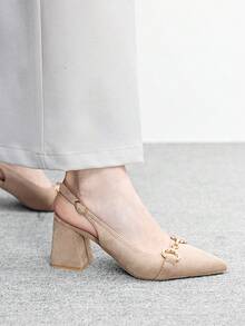 CUCCOO BIZCHIC Sepatu hak tebal wanita warna burgundy, desain minimalis klasik, cocok untuk bepergian, kencan, pesta, liburan, pernikahan, Natal, dan musim semi. - Krim Aprikot - View 5