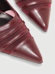 CUCCOO BIZCHIC Zapatos de tacón alto y fino con punta y tira trasera en 2026 Primavera, color burdeos, con pliegues y malla, para citas, fiestas y uso diario - Burdeos - Ver 8