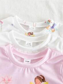 SHEIN Vintaside Kids 6件套女婴新生儿幼儿0-3岁春夏新款可爱兔子纯色条纹T恤短裤套装 - 彩色 - 查看 6