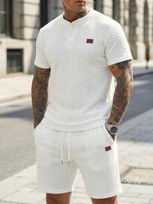 HIMLAND Men T-Shirt Co-Ords Multi-Piece Set  Daily Essential Wardrobe Staple Basic Style All-Match Style Go-To Piece Mix-And-Match Item Casual Versatile Style  Daily Essential Wardrobe Staple Basic Style All-Match Style Go-To Piece Mix-And-Match Item Casual Versatile Style Summer Wardrobe Essentials Casual Outfit Ideas Laid-Back Look Premium Textured Fabric - White - View 4