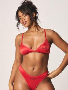 Missguided x Playboy Triangle Bralette And Thong Lingerie Set With Adjustable Straps Intimate Underwear Collection For Valentine's Day - Red - View 3