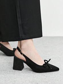 CUCCOO BIZCHIC 女士经典酒红色尖头中粗跟一脚蹬鞋，适合通勤、约会、派对、度假、圣诞节婚礼等各种场合。 - 復古黑 - 查看 5