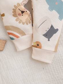 Baby Boy Cute Cartoon Pattern Knit Tight Long Sleeve Pajama Set, Casual - Multicolor - View 8