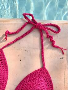 Swim Mod Women's Sexy Casual Beach Vacation Cute 3D Starfish Halter Neck Tie Cover Up - Hot Pink - View 6