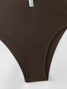 Swim SPRTY 女士撞色拉链修身连体泳衣，夏季 - 棕色 - 查看 6