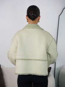 SAYEHFBABY 羊毛绒翻领夹克，夏季，甜美机场假日秋季街头风，秋冬，返校季办公室工作日常圣诞节 - 綠色 - 查看 2