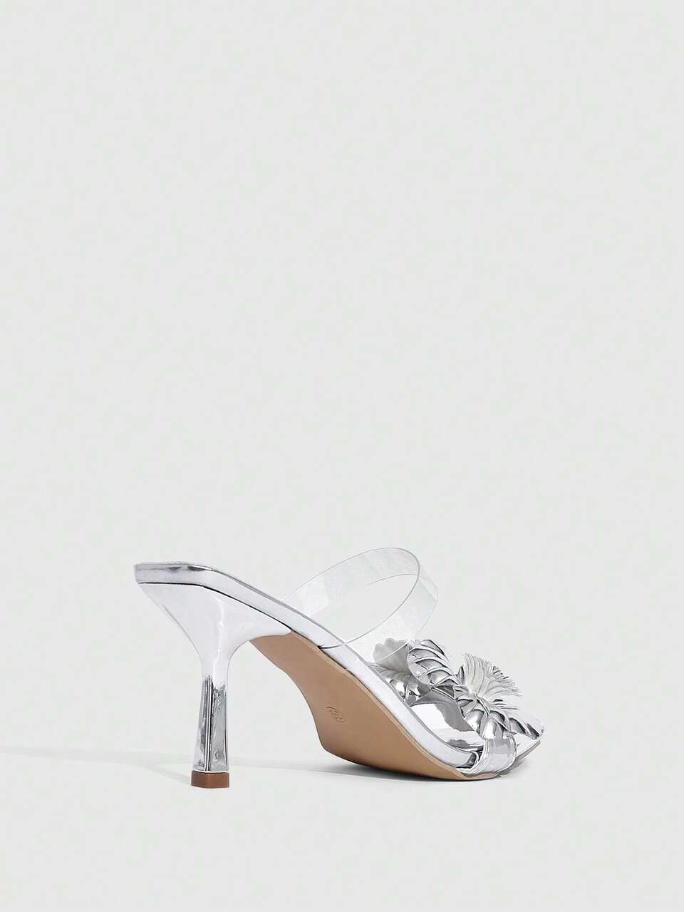 CUCCOO SZL Elegant Silver 3D Floral Decor High Heel Sandals Prom Heels Summer Shoes
