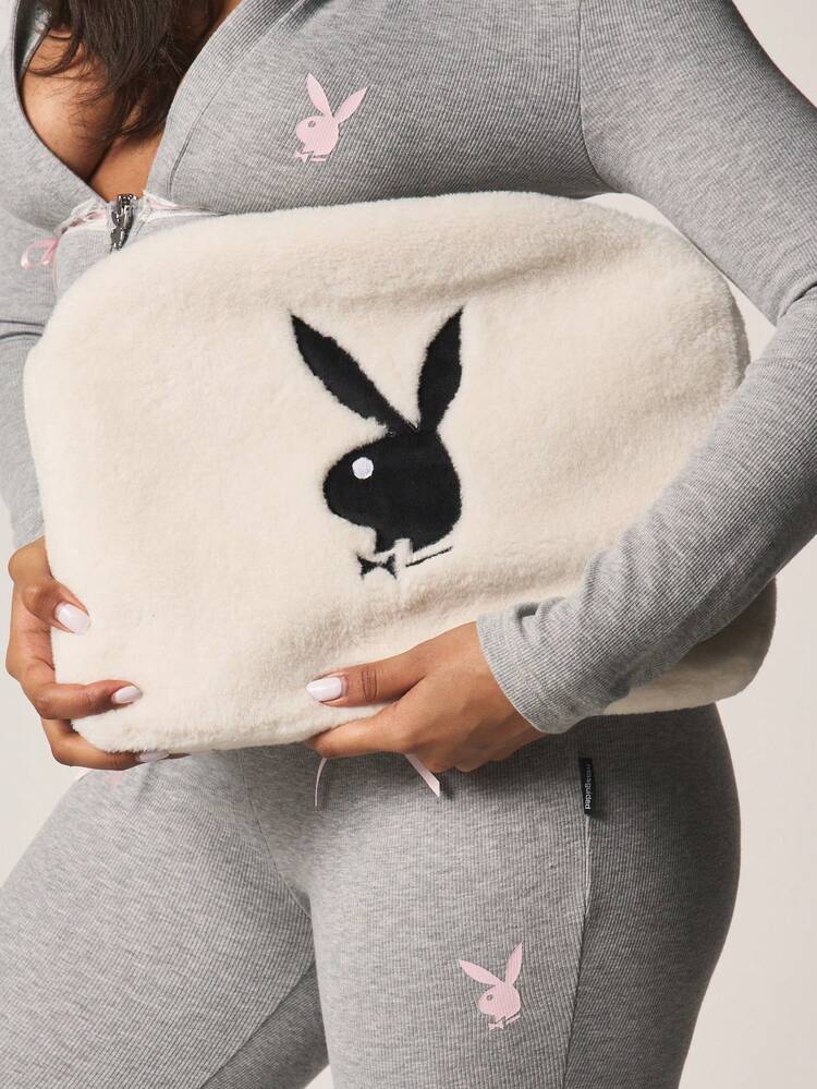 Missguided x Playboy Fluffy Sherpa Laptop Bag With Bunny Logo Winter Soft Plush Computer Case Cozy Faux Fur Technology Sleeve
