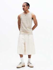 SUMWON Men's Ribbed Knit Tank Top With Horizontal Stripe Pattern And Crew Neck For Summer Casual Wear - Apricot - View 3