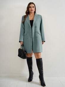 EURMUSE Double-Breasted Suit Jacket And Skirt Set - Mint Green - View 3