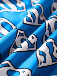 SUPERMAN X SHEIN 男士字母图案撞色滚边舒适三角裤 - 藍色 - 查看 4