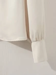 Chiquease Áo cánh nữ tay dài cổ tròn xếp nếp ren chắp vá màu kaki mờ thanh lịch, mùa thu/đông - Màu be - Xem 3