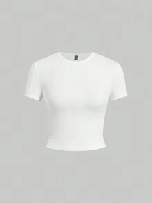 SHEIN EZwear 5件/套纯色针织无袖修身T恤，春夏基础款女式纯色T恤衫套装，女式上衣套装，纯色T恤衫，5件装女式上衣，纯色T恤衫，女式T恤衫 - 彩色 - 查看 10