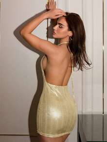 Glamine 女士镂空性感露背夜店派对圣诞舞会礼服 - 淡黃色 - 查看 2