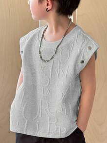 SHEIN Young Boy Casual Letter Embossed Loose Fit Round Neck Tank Top, Summer
