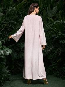 Al Najma Sequin Digital Print Long Sleeve Loose Fashion Elegant Pink Dress For Women - Pink - View 5