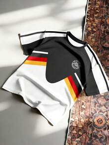 Aesthetic Post 街头风，欧洲杯德国队元素，男士宽松圆领足球T恤 - 玫紅色 - 查看 3