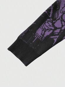 ROMWE MEN Goth Áo len nam dệt kim jacquard phối màu tương phản, phong cách thường ngày, thích hợp cho mùa Thu/Đông. - Màu tím - Xem 4