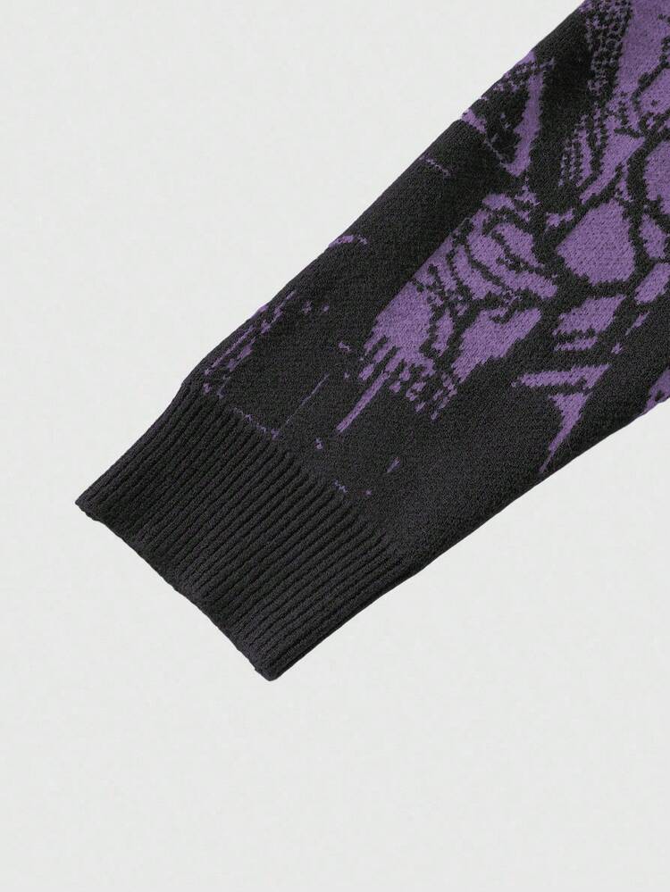 ROMWE MEN Goth Áo len nam dệt kim jacquard phối màu tương phản, phong cách thường ngày, thích hợp cho mùa Thu/Đông. - Màu tím - Xem 4