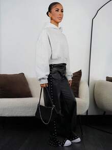 SAYEHFBABY 設有鉚釘細節和分割式下擺的PU皮褲 - 黑色 - 查看 5