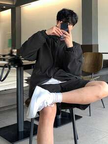 DAZY Solid Dark Grey Long Sleeve Jacket Paired With Shorts, Men's Commuter Outfit, Spring/Summer - Dark Grey - View 8