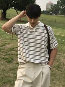 DAZY Men's Striped Colorful Short Sleeve Polo Knit Top, Summer - Multicolor - View 3