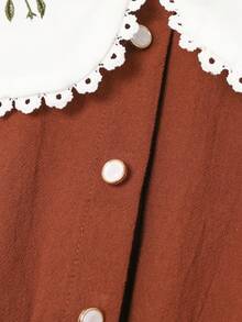 SHEIN Girls' Sweet & Cute Embroidered Collar Dress, Suitable For Commute, Daily, Holiday, Party - Brown - View 6