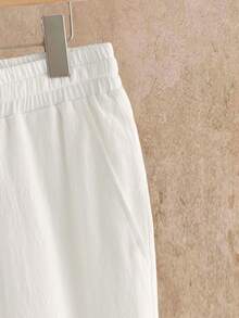 HIMLAND Men's Casual Notch Collar Short Sleeve Shirt And Drawstring Waist Long Pants Set, Spring/Summer/Autumn Multi-Piece Set  Daily Essential Wardrobe Staple Basic Style All-Match Style Go-To Piece Mix-And-Match Item Casual Versatile Style  Daily Essential Wardrobe Staple Basic Style All-Match Style Go-To Piece Mix-And-Match Item Casual Versatile Style  Beach Outfit  Summer Wardrobe Essentials Casual Outfit Ideas Laid-Back Look - White - View 6