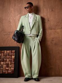 AKNOTIC Business Casual 男士休闲宽松梭织长袖外套和直筒裤两件套 - 薄荷綠 - 查看 1