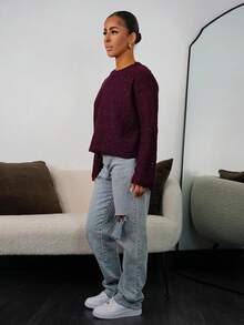 SAYEHFBABY Women's Casual Sequin Crew Neck Sweater, Autumn - Burgundy - View 6